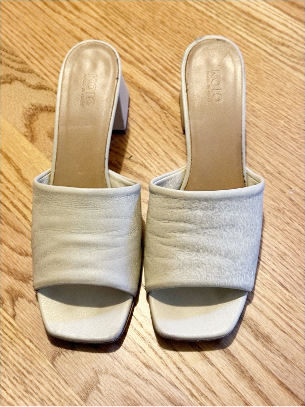 KOIO White Leather Block Heel Mule Slides Made in Italy Size 39